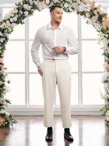 Manfinity VCAY 男士編織休閒褲,斜口袋設計 - 杏色 - 查看 5