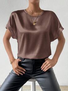 Chiquease Women's Batwing Sleeve Top With Back Keyhole Design - Rust Brown - View 6