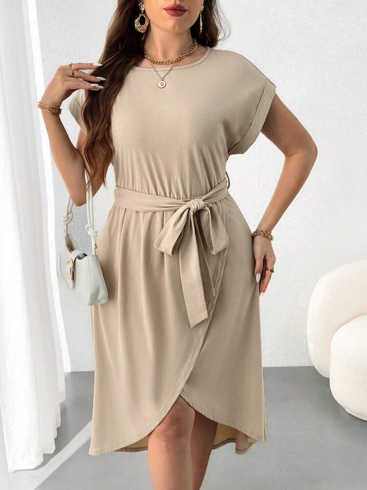 Plus Size Women's Batwing Sleeve Dress With Asymmetrical Hem