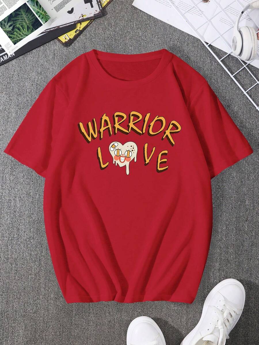 Manfinity Hypemode 男士愛心字母印花t恤 - 紅色 - 查看 1