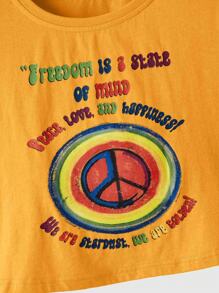 ROMWE Hippie Của phụ nữ Slogan In Vòng cổ Áo thun - Màu vàng - Xem 7
