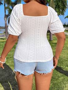 Flirla Kích thước lớn Của phụ nữ Ống tay áo Mặt trước Buộc Áo thun - trắng - Xem 2