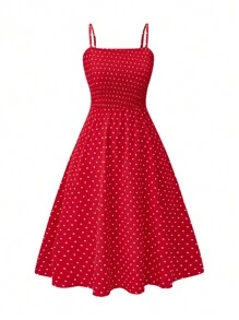 Celure Plus Size Polka Dot Print Cami Dress - Red - View 1