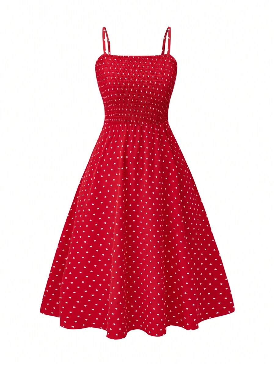 Celure Plus Size Polka Dot Print Cami Dress - Red - View 1