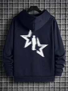 Nam In Sao Thả vai Lót nhiệt Hoodie - Màu xanh hải quân - Xem 3