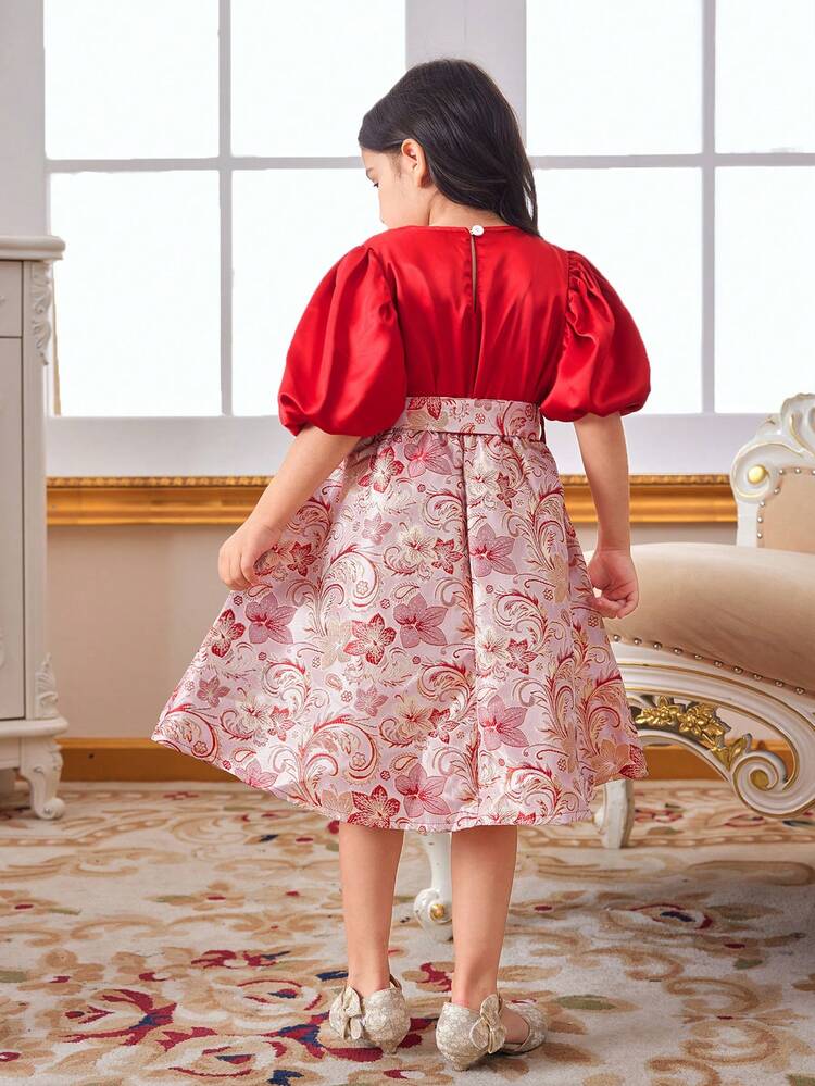 Toddler Young Girls' New Summer Puff Sleeve Vintage European-Style Court Dress With Pleated Dress