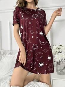 SHEIN Vestido de dormir de manga corta con estampado de cielo estrellado - Multicolor - Ver 4