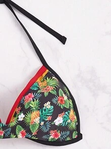 SHEIN Swim Bộ bikini dây buộc cổ in hình cây nhiệt đới đi biển mùa hè - Nhiều màu - Xem 6