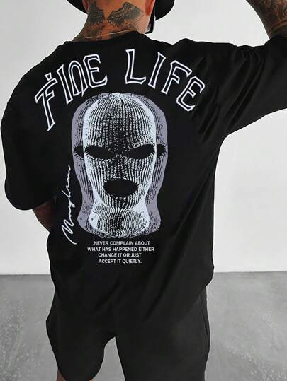 Manfinity EMRG T-shirt casual à manches courtes avec épaules tombantes et motif imprimé pour homme, pour rappeur, pour sortir