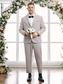Mainfolk Men's Plus Size Jacquard Weave Suit Jacket And Pants Set - Silver - View 3