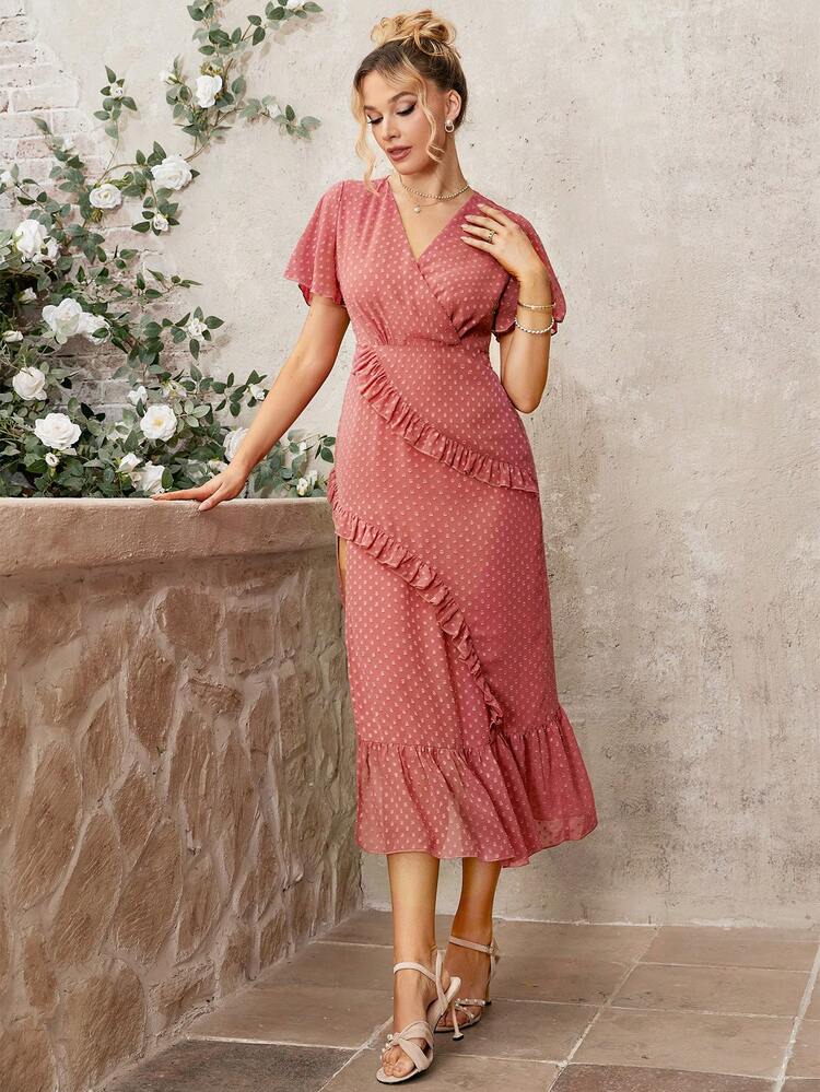 Women's Short Sleeve Ruffled Hem Dress