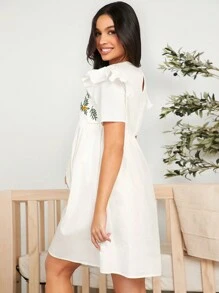 SHEIN Maternity Nursing Dress With Plant Embroidery Design