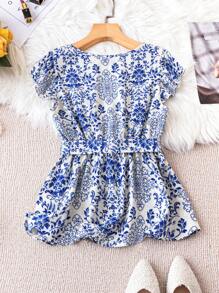 SHEIN Clasi 女性鬆緊腰帶上衣,全印花設計 - 彩色 - 查看 8