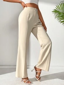 SHEIN Tall 純色休閒直筒褲 - 杏色 - 查看 5