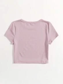 SHEIN EZwear Chất rắn Giải trí Vòng cổ Áo thun - Bụi tím - Xem 2