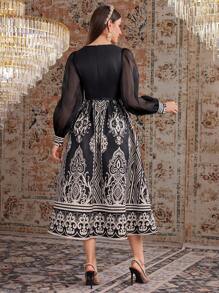 Modelyn Women's Full Print Puff Sleeve Dress - Black - View 2