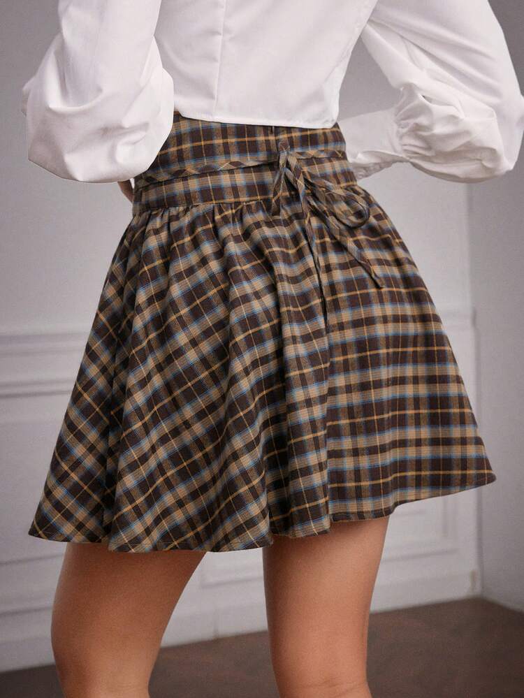 Women's Plaid Button Decorated Skirt