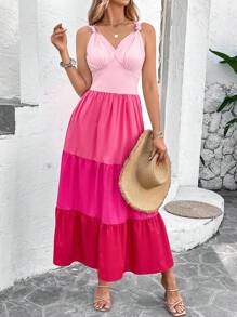 Breezaya Women's V-Neck Spaghetti Strap Multi-Layered Dress - Multicolor - View 3