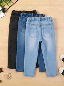 SHEIN Vintaside Kids Young Boy 3pcs/Set Stretchy Tapered Jeans, School, Campus, College Chic Outfits For Autumn/Winter - Multicolor - View 2