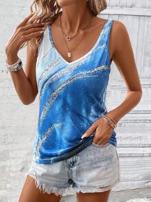 SHEIN LUNE Women's Fashion Sleeveless Tank Top For Summer Graphic Tees Women Tops - Blue - View 5