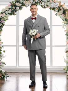 Manfinity VCAY Conjunto De Chaqueta De Traje De Manga Larga Con Solapa De Muesca Para Hombre De Talla Grande De 1 Pieza Y Pantalón De Traje De 1 Pieza - Gris - Ver 4