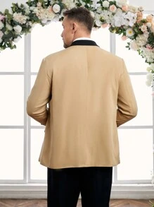Manfinity VCAY Men's Plus Size Color Block Lapel Collar Single Breasted Blazer, For Fall Winter - Camel - View 2