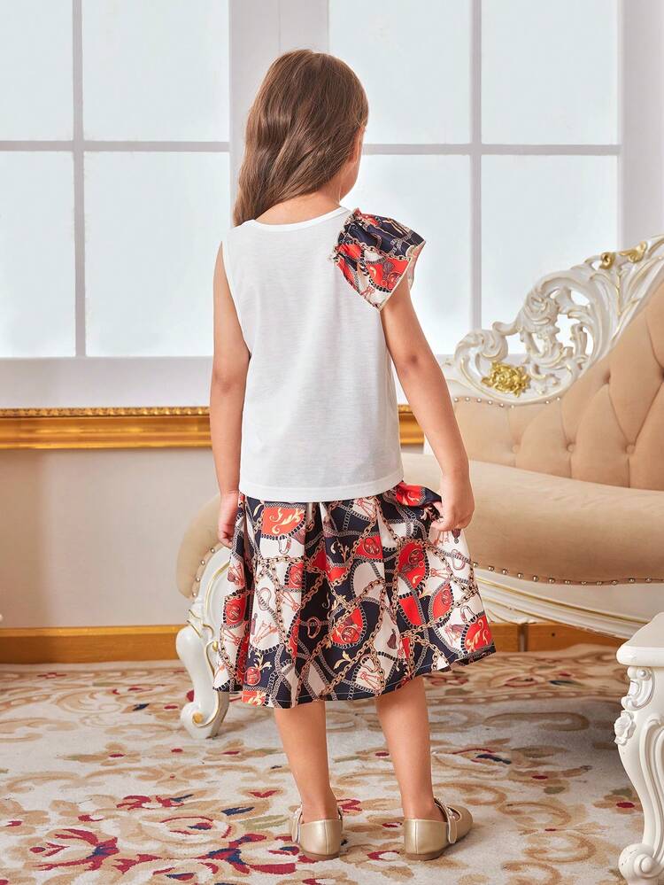 Young Girl's Summer New Simple White Top And Vintage European Court Style Skirt Set