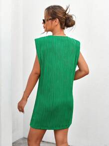 SHEIN Essnce Women'S Casual Shoulder Pads Sea Green Texture Vacation  Dresses For Summer - Dark Green - View 2