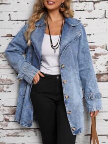 EMERY ROSE 女士牛仔恤領鈕扣外套 - 藍色 - 查看 1