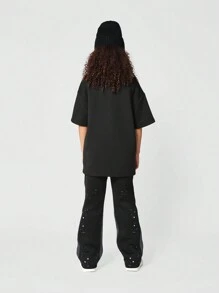 SUMWON Tween Girl Flare Fit Contrast Colour Side Panel Sweatpants With Splatter Paint - Black - View 5