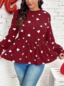 SHEIN LUNE Blus Ukuran Plus Geometris Casual - Merah - View 1
