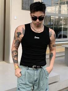 DAZY Men's Streetwear Letter Print Tank Top - Black - View 10