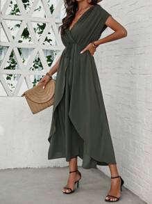Breezaya Women's Solid Color Batwing Sleeve Wrap Dress - Army Green - View 6