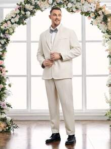Manfinity VCAY Men's Woven Casual Suit Two Pieces Set (Plus Size) - Apricot - View 5