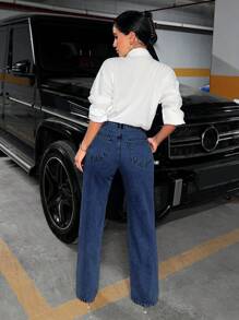 SHEIN PETITE Women's Straight Leg Jeans - Aquarius Blue - View 2