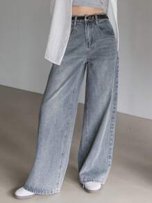 Dazy-Less Wide Leg Denim Jeans Old Money Style Business Casual Woman Work Clothes - Light Wash - View 8