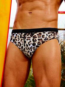 Manfinity Men's Summer Beach Leopard Print Triangle Swim Trunks, Reversible - Multicolor - View 1