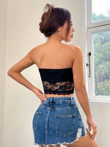 SHEIN EZwear Top De Bando De Encaje Sexy Con Bufanda Cuadrada