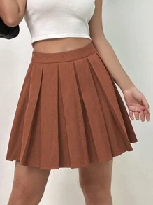 Flirla Women's Solid Color Pleated Skirt
