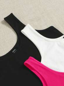 SHEIN EZwear Của phụ nữ Chất rắn Cơ bản Áo ba lỗ - Màu Hồng Tươi - Xem 3