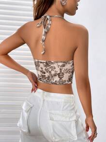 SHEIN EZwear 不對稱長短款露背背心上衣,全印花覆蓋設計