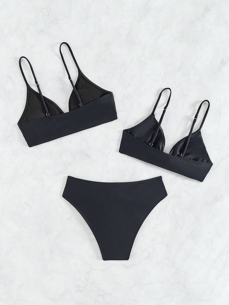 Women's Solid Color Spaghetti Strap Bikini Set Top (2pcs) And Bottom (1pc) Bikini Set Summer Beach