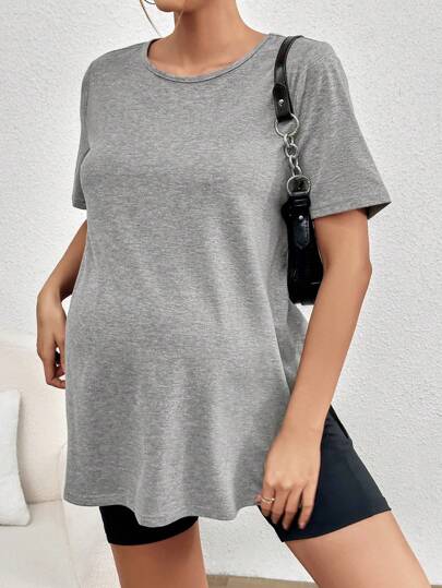 SHEIN 孕婦側開衩圓領t卹