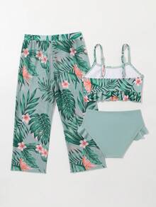 Bộ bikini không tay in hình cho cô gái trẻ (Mẫu ngẫu nhiên) với ba mảnh đi biển mùa hè - màu xanh lá - Xem 2