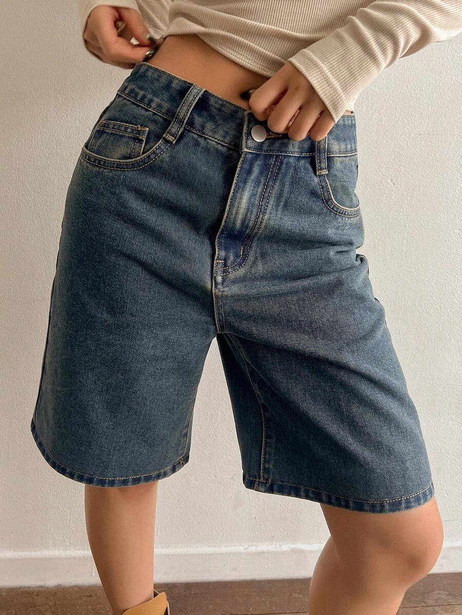 DAZY 女士牛仔短褲,附有口袋 - 藍色 - 查看 1