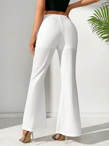 SHEIN Tall 女士實色長褲,褲口分叉設計 - 白色 - 查看 2