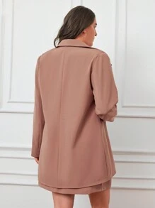 RueChic Của phụ nữ Kích thước lớn Nguyên chất Màu sắc Cổ áo tây Đôi ngực Áo vest Và Váy Bộ đồ - Lạc đà - Xem 2