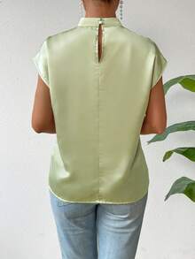 SHEIN Privé Của phụ nữ Màu thuần tay cánh - màu xanh lá - Xem 3
