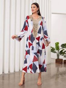 Al Najma V領飄袖土耳其長袍,阿拉伯傳統長袍 - 藍色 - 查看 5