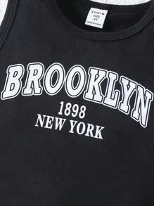 SHEIN 2 件/套少女休閒運動圓領無袖短上衣鬆緊腰帶純色短褲配腰帶,夏季 - 黑色 - 查看 5